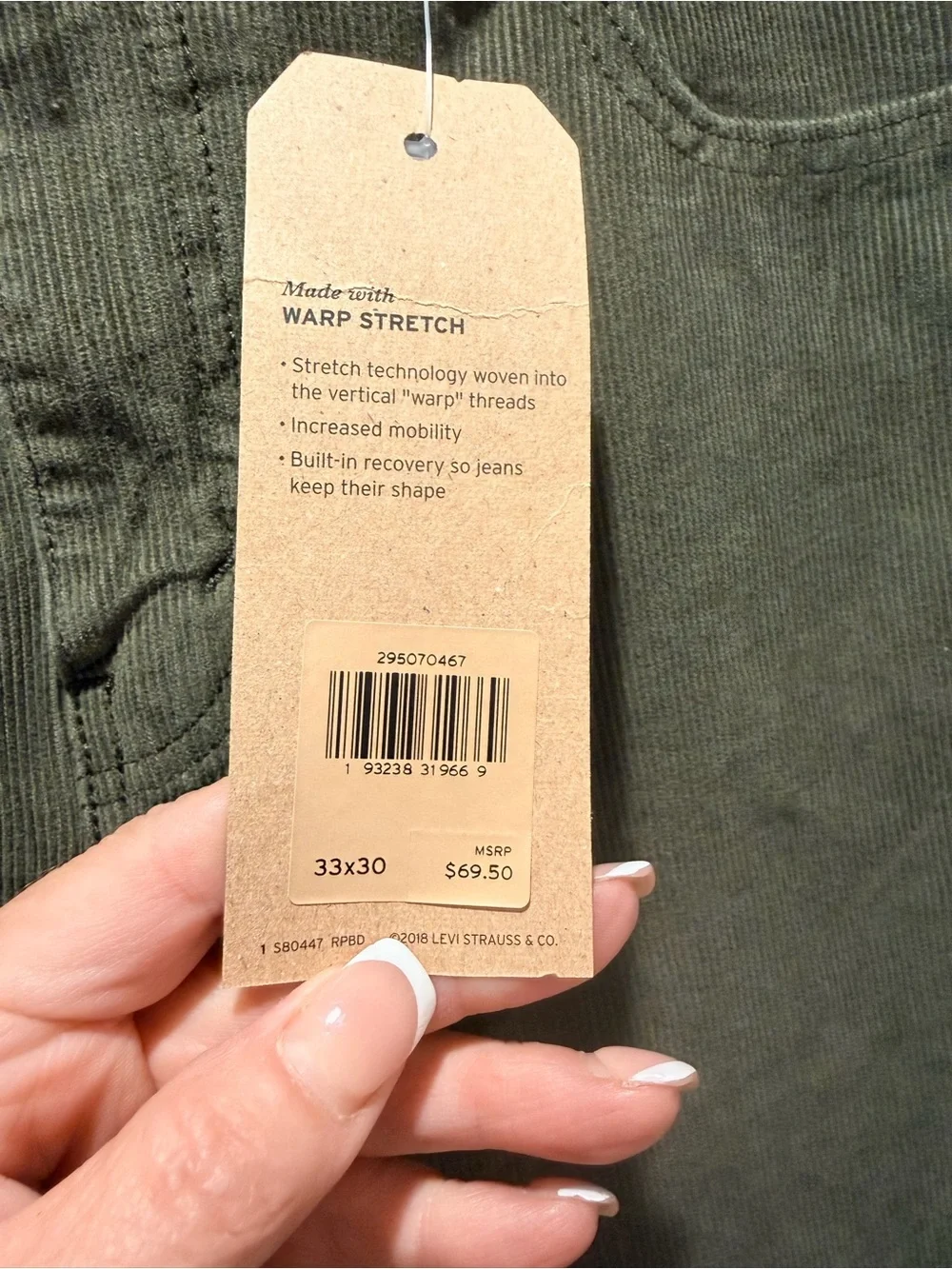 Levi’s 502 Regular Taper Olive Stretch Corduroy Pants 33x30 NWT Men’s